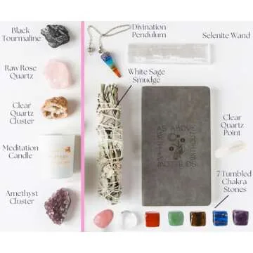 Crystals and Stones - 17pc Chakra Stones, Gemstones and Crystals. Meditation Accessories, Healing Stones. Real Crystals, Chakra Crystals Kit, Raw Crystals. Witchcraft Kit Crystal Décor