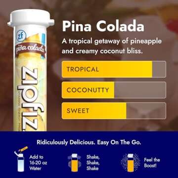 Zipfizz Daily Energy Drink Powder, Pina Colada, 20 Pack | 3-in-1 Sustained Energy, Rapid Hydration, and Essential Vitamins | Sugar-Free | Electrolyte Powder | Contains Vitamin B-12 & Antioxidants