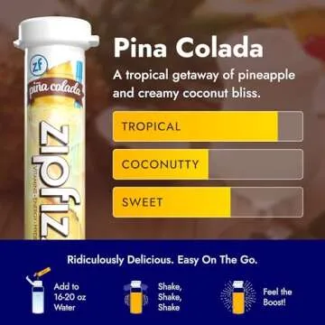 Zipfizz Daily Energy Drink Powder, Pina Colada, 20 Pack | 3-in-1 Sustained Energy, Rapid Hydration, and Essential Vitamins | Sugar-Free | Electrolyte Powder | Contains Vitamin B-12 & Antioxidants