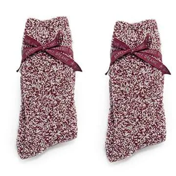 Barefoot Dreams CozyChic Women Heathered Socks, Crew Socks, Plush Socks, Loungewear, Warm Toes, Fuzzy Socks-Burgundy/White (Set of 2)