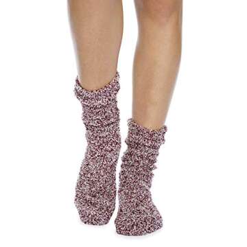 Barefoot Dreams CozyChic Women Heathered Socks, Crew Socks, Plush Socks, Loungewear, Warm Toes, Fuzzy Socks-Burgundy/White (Set of 2)