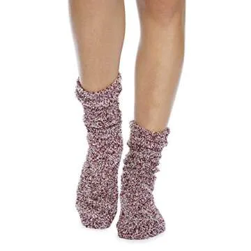 Barefoot Dreams CozyChic Women Heathered Socks, Crew Socks, Plush Socks, Loungewear, Warm Toes, Fuzzy Socks-Burgundy/White (Set of 2)