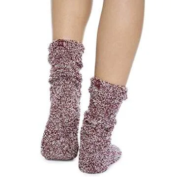 Barefoot Dreams CozyChic Women Heathered Socks, Crew Socks, Plush Socks, Loungewear, Warm Toes, Fuzzy Socks-Burgundy/White (Set of 2)