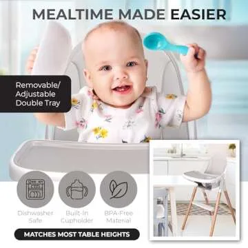 High Chair by Children Of Design Non-Reclinable 6 in 1 Baby Highchair for Babies and Toddlers, Modern Wooden, Easy to Clean, Removable Tray and Cushion