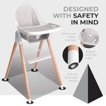 High Chair by Children Of Design Non-Reclinable 6 in 1 Baby Highchair for Babies and Toddlers, Modern Wooden, Easy to Clean, Removable Tray and Cushion