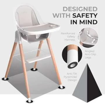 High Chair by Children Of Design Non-Reclinable 6 in 1 Baby Highchair for Babies and Toddlers, Modern Wooden, Easy to Clean, Removable Tray and Cushion