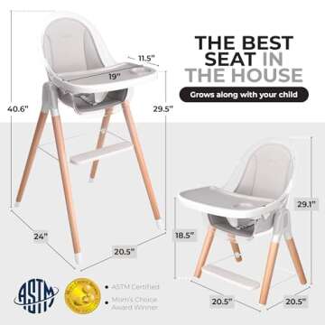 High Chair by Children Of Design Non-Reclinable 6 in 1 Baby Highchair for Babies and Toddlers, Modern Wooden, Easy to Clean, Removable Tray and Cushion