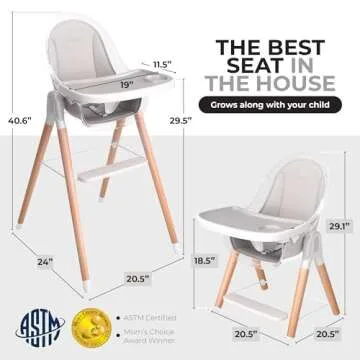 High Chair by Children Of Design Non-Reclinable 6 in 1 Baby Highchair for Babies and Toddlers, Modern Wooden, Easy to Clean, Removable Tray and Cushion