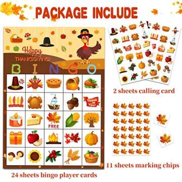 Funnlot Fall Bingo Game for Kids - Thanksgiving Party Activities for 24 Players, Family and Classrooms