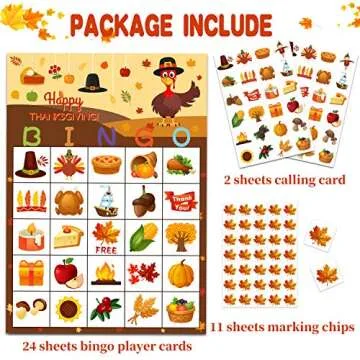 Funnlot Fall Bingo Game for Kids - Thanksgiving Party Activities for 24 Players, Family and Classrooms