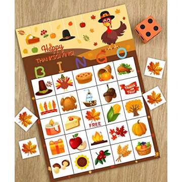 Funnlot Fall Bingo Game for Kids - Thanksgiving Party Activities for 24 Players, Family and Classrooms