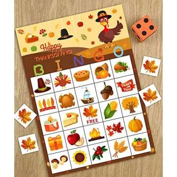 Funnlot Fall Bingo Game for Kids - Thanksgiving Party Activities for 24 Players, Family and Classrooms