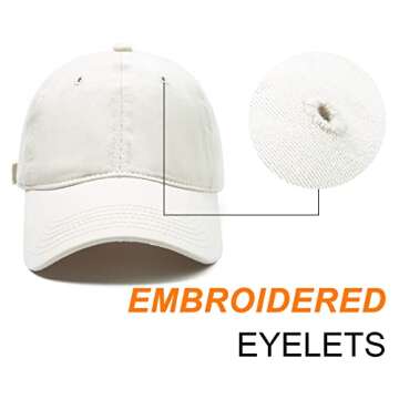 Lanzom Men Women Adjustable Baseball Cap Vintage Cotton Washed Distressed Hats Twill Plain Dad Hat with Ponytail (Beige, One Size)