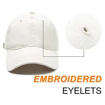 Lanzom Men Women Adjustable Baseball Cap Vintage Cotton Washed Distressed Hats Twill Plain Dad Hat with Ponytail (Beige, One Size)