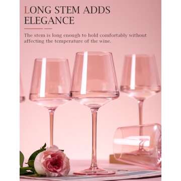 Pink Wine Glasses Set of 6-18oz Hand Blown Crystal Colored Wine Glasses with Long Stem, Pink Wine Glass for Wine Lovers, Wedding, Birthday Valentines Day Gifts for Women
