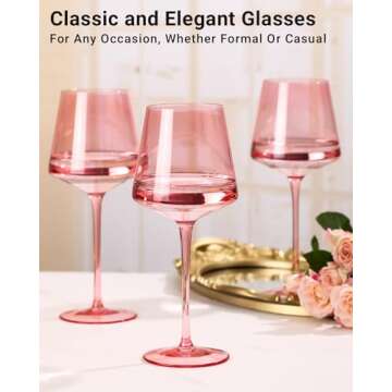 Pink Wine Glasses Set of 6-18oz Hand Blown Crystal Colored Wine Glasses with Long Stem, Pink Wine Glass for Wine Lovers, Wedding, Birthday Valentines Day Gifts for Women