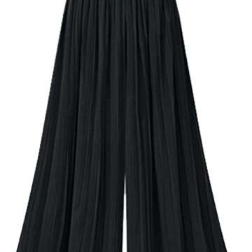 AOBRICON Palazzo Pants for Women Chiffon Capris with High Waist Wide Leg Pants Pleated Trousers Casual Loose Pants Black