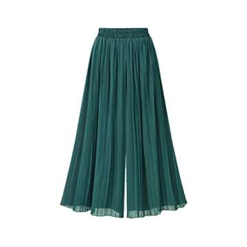 AOBRICON Palazzo Pants for Women Chiffon Capris with High Waist Wide Leg Pants Pleated Trousers Casual Loose Pants Black