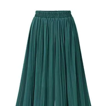 AOBRICON Palazzo Pants for Women Chiffon Capris with High Waist Wide Leg Pants Pleated Trousers Casual Loose Pants Black