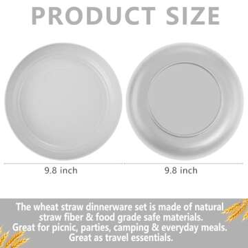 supernal 16pcs Grey Wheat Straw Plates,Hard Plastic Plates Reusable,Unbreakable Dinner Plates,Reusab...