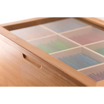 Bamboo Tea Organizer with Magnetic Lid and Adjustable Compartments