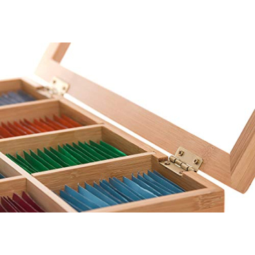 Bamboo Tea Organizer with Magnetic Lid and Adjustable Compartments