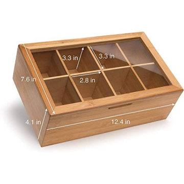 Bamboo Tea Organizer with Magnetic Lid and Adjustable Compartments