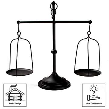 The Lakeside Collection Functional Rustic Farmhouse Balancing Scale Candle Holder - Unique Metal Hom...