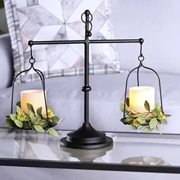 The Lakeside Collection Functional Rustic Farmhouse Balancing Scale Candle Holder - Unique Metal Home Decor Table Centerpiece for Study, Patio, Coffee Table, Kitchen, Dining or Living Room