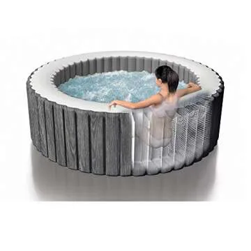 Intex 28439E Greywood Deluxe 4 Person Inflatable Spa Hot Tub with LED Lights and Essential Accessori...