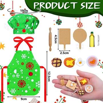 Hungdao Christmas Accessories Mini Doll Baker Outfit Set Include Apron Hats Rolling Pin Egg Cookie Tray Set Mixing Bowl for Xmas Doll Decorations, Doll is Not Included (Mixed Style)