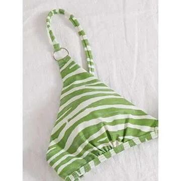 SOLY HUX Green Zebra Print Tie Back Bikini for Women