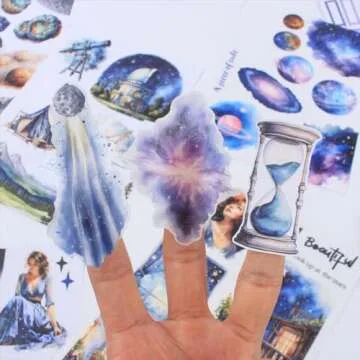 Dwpetzo Star Light Fantacy Sticker Book for Journaling Collage, 20 Sheets Precut PET Washi Matte Paper Materials Stickers for Scrapbooking, Junk Journal Supplies, Planner