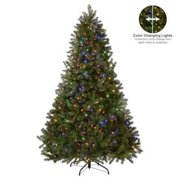 National Tree Company Pre-Lit 'Feel Real' Artificial Full Downswept Christmas Tree, Green, Douglas Fir, Dual Color LED Lights, Includes PowerConnect and Stand, 6.5 Feet
