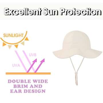 Baby Toddler Infant Girls Bucket Sun Hats Protection Beach UPF 50+ Toddler Wide Brim Bucket Summer Hats Beige Stripe 1-2 T
