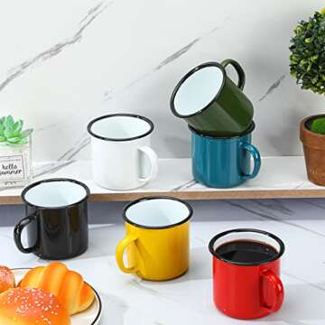 meekoo 24 Pcs Enamel Camping Mugs Bulk 12 oz Portable Coffee Mugs Colored Enamelware Campfire Mugs Vintage Drinking Cups with Handle for Coffee Home Office Camping Picnic Travel Indoor and Outdoor