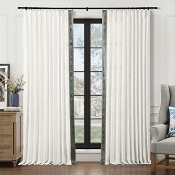Luxurious TWOPAGES Ivory White Linen Curtain - Customizable Pinch Pleat Design with Trim for Elegant...