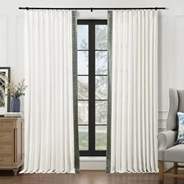 Luxurious TWOPAGES Ivory White Linen Curtain - Customizable Pinch Pleat Design with Trim for Elegant...