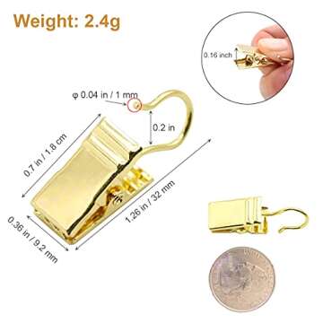 Coideal Small Curtain Clips Gold - 100 Pack Stainless Steel Curtain Hooks for Hanging Party String Lights Indoor, Art Crafts, Christmas Wedding Decoration (Light Gold)