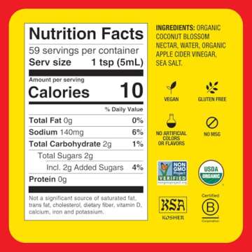 Bragg Organic Coconut Liquid Aminos Seasoning - 10 fl oz - Soy-Free Teriyaki Sauce Substitute - Perfect for Cooking at Home