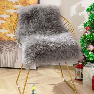 YOH Sheepskin Fur Rug Soft Faux Sheepskin Chair Cover Seat Cushion Bedroom Sofa Modern Imitation Sheepskin Plush Carpets Fluffy Shaggy Area Rugs for Home Decor 2 X 3 ft (Grey)