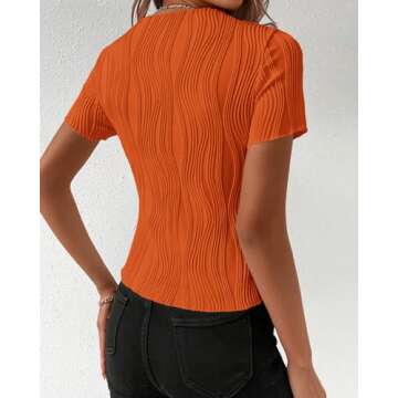 PRETTYGARDEN Women's Summer Tops 2025 Casual Short Sleeve Crewneck Slim Fit T Shirts Basic Knit Y2K Top Textured Blouse(Orange Red,X-Large)