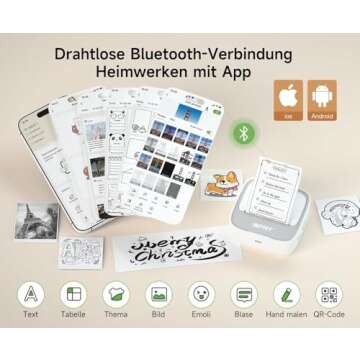 iDPRT Mini Printer with 1 Roll Sticker Paper, Portable Sticker Printer Efficiently and Quickly, Ther...