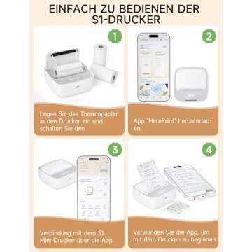 iDPRT Mini Printer with 1 Roll Sticker Paper, Portable Sticker Printer Efficiently and Quickly, Thermal Printer for Study Notes, Pictures, DIY, Label, Free App with Multiple Templates Printer