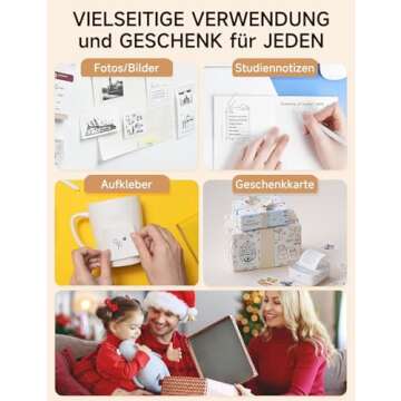 iDPRT Mini Printer with 1 Roll Sticker Paper, Portable Sticker Printer Efficiently and Quickly, Thermal Printer for Study Notes, Pictures, DIY, Label, Free App with Multiple Templates Printer