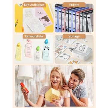 iDPRT Mini Printer with 1 Roll Sticker Paper, Portable Sticker Printer Efficiently and Quickly, Thermal Printer for Study Notes, Pictures, DIY, Label, Free App with Multiple Templates Printer