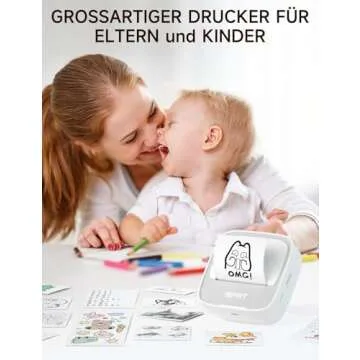 iDPRT Mini Printer with 1 Roll Sticker Paper, Portable Sticker Printer Efficiently and Quickly, Thermal Printer for Study Notes, Pictures, DIY, Label, Free App with Multiple Templates Printer