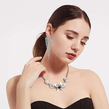 Luxury Women's Long Fringe Sparkling Crystal Drop Earrings Glossy Rhinestone Dangle Earrings Bridal ...