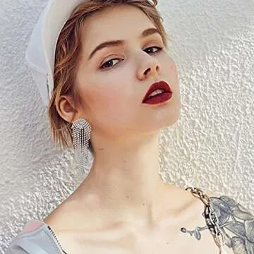 Luxury Women's Long Fringe Sparkling Crystal Drop Earrings Glossy Rhinestone Dangle Earrings Bridal Wedding Party Jewelry (Sparkling Crystal Drop Earrings-Silver)