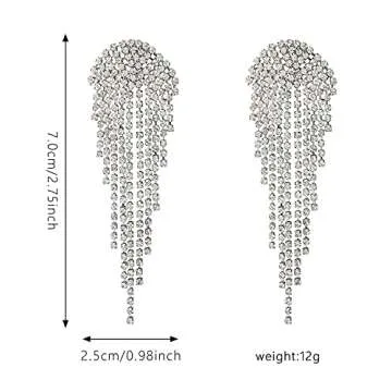 Luxury Women's Long Fringe Sparkling Crystal Drop Earrings Glossy Rhinestone Dangle Earrings Bridal Wedding Party Jewelry (Sparkling Crystal Drop Earrings-Silver)